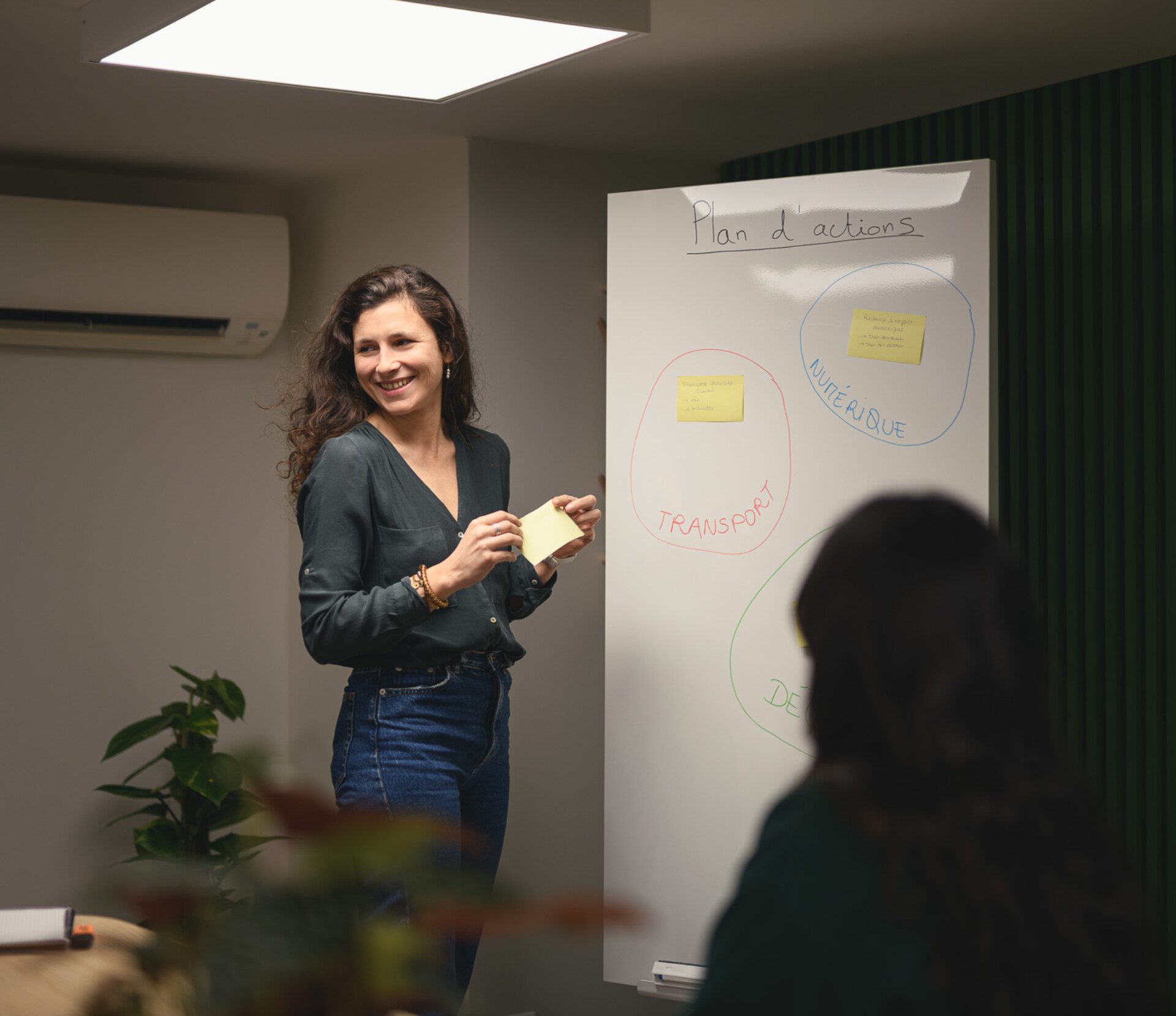 Laurène présente plan d'actions sur tableau blanc.